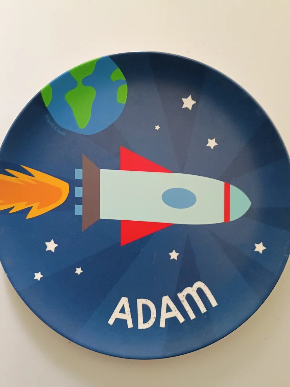 4 Children's Space & Car Themed Plates - Blue, Red, Cream, Green